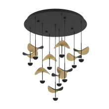 B2B Spec 205804A - 10 LT Integrated LED Cascade Ceiling Light w/ Black Finish & Black & Gold Leaf Shades