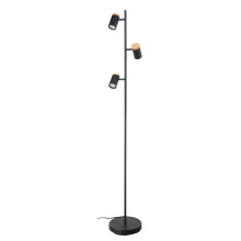 B2B Spec 205831A - 3 LT Floor Lamp w/ Black Finish & Black w/ Wood Accent Adjustable Lamp Heads