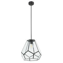 B2B Spec 205843A - 1 LT Pendant w/ Black Finish & Geometric Clear Glass Shade w/ Black Accents