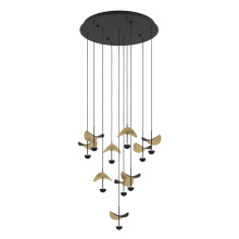 B2B Spec 390339A - 10 LT Integrated LED Cascade Pendant w/ Black Finish & Black & Gold Leaf Shades