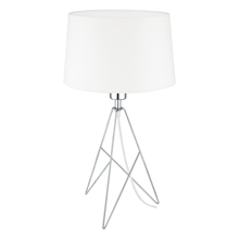 B2B Spec 39181A - 1 LT Table Lamp with a Geometric Shaped Chrome Base Finish and Round White Fabric Shade