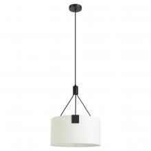 B2B Spec 39882A - 3 LT Pendant With Structured Black Finish and White Fabric Drum Shaped Shade 3-60W E26 Bulbs