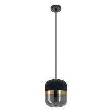 B2B Spec 39918A - Sinsiga - 1LT Mini Pendant with a Structured Black Finish with Gold Accent Black Fabric Shade