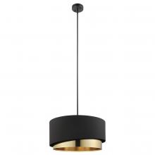 B2B Spec 39925A - 1 Lt Pendant With a Black Finish and Black and Gold Drum Shaped Shade