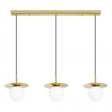 B2B Spec 39953A - Arenales - 3 LT Linear Pendant With a Brushed Brass Finish and White Opal Glass Shades