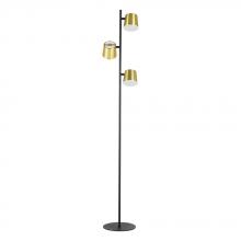 B2B Spec 39987A - 3 LT Floor Lamp w/ Black Finish & Brass w/ White Interior Metal Shades