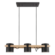 B2B Spec 43045A - Three Light Linear Pendant Black and Wood Finish Metal Black Shades 3-40W E26 Bulbs