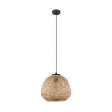 B2B Spec 43261A - 1 LT Pendant w/ a Black Finish & Natural Wood Dome Shaped Shade