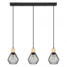 B2B Spec 43378A - 3 LT Linear Pendant With Structured Black Finish and Open Frame Structured Black Shades