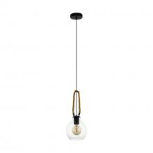 B2B Spec 43617A - Rodding - 1 LT Pendant with Structured Black Finish Brown Roping and Clear Glass Shade