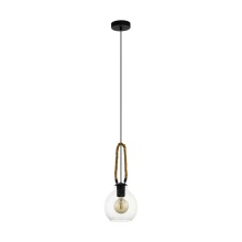 B2B Spec 43617A - 1 LT Pendant w/ a Black Finish , Brown Roping & Clear Glass Shade