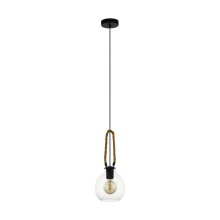 B2B Spec 43617A - Rodding - 1 LT Pendant with Structured Black Finish Brown Roping and Clear Glass Shade