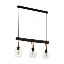 B2B Spec 43618A - Rodding - 3 LT Linear Pendant with Structured Black Finish Brown Roping and Clear Glass Shade