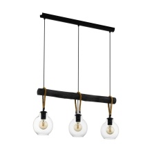 B2B Spec 43618A - 3 LT Linear Pendant w/ Black Finish , Brown Roping & Clear Glass Shade