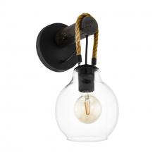 B2B Spec 43619A - Rodding 1 Light Wall Sconce with Structured Black Finish Brown Roping and Clear Glass Shade