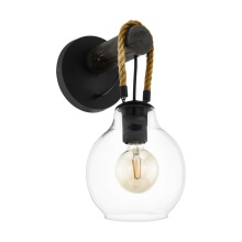 B2B Spec 43619A - 1 LT Wall Sconce w/ Black Finish, Brown Roping & Clear Glass Shade