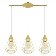 B2B Spec 43682A - Tarbes - 3 LT Linear Pendant with Brushed Brass Finish with Black Accents 3-15W E26 LED Bulbs