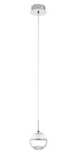 B2B Spec 93708A - 1x4.4W LED Mini Pendant w/ Chrome Finish & White & Clear Glass w/ Clear Crystals