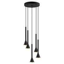 B2B Spec 97606A - 5 LT Staircase Pendant w/ Black Finish & Black w/ Gold Interior Metal Shades