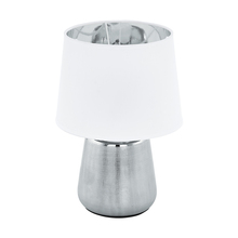 B2B Spec 99329A - Manalba 1 - Table Lamp, Silver Finish, White Exterior w/ Silver Interior Fabric Shade