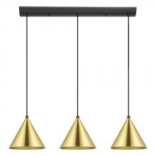B2B Spec 99592A - 3 LT Linear Pendant Structured Black Finish With Brushed Brass Metal Shades 3-40W E26 Bulbs