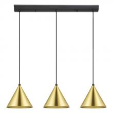 B2B Spec 99592A - 3 LT Linear Pendant w/ Black Finish & Brushed Brass Metal Shades