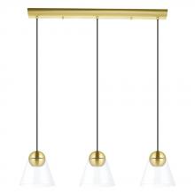 B2B Spec 99629A - 3 LT Linear Pendant Brushed Brass Finish With Clear Glass Shade 3-10W GU10 LED Bulb