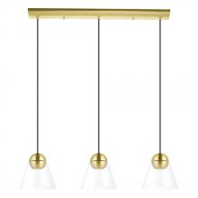 B2B Spec 99629A - 3 LT Linear Pendant w/ a Brushed Brass Finish & Clear Cone Glass Shades