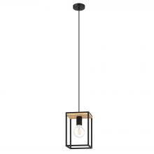 B2B Spec 99795A - 1 LT Open Fram Pendant With Structured Black and Wood Finish 1-60W E26 Bulb