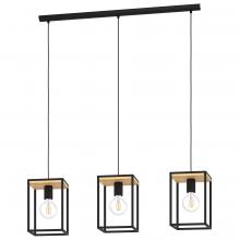 B2B Spec 99855A - 3 LT Open Frame Linear Pendant With Structured Black and Wood Finish 3-60W E26 Bulb