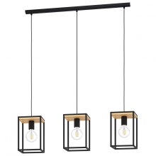 B2B Spec 99855A - 3 LT Open Frame Linear Pendant w/ a Structured Black & Wood Finish