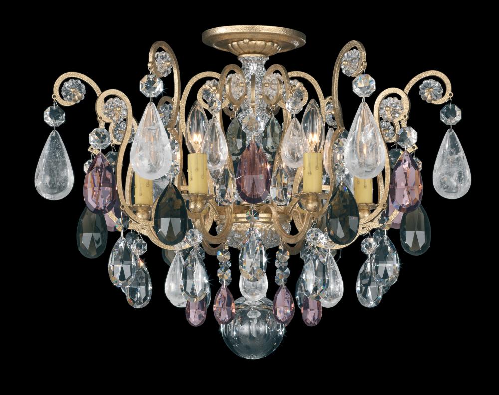 Renaissance Rock Crystal 6 Light 120V Semi-Flush Mount in Heirloom Gold with Olivine & Smoke Quart