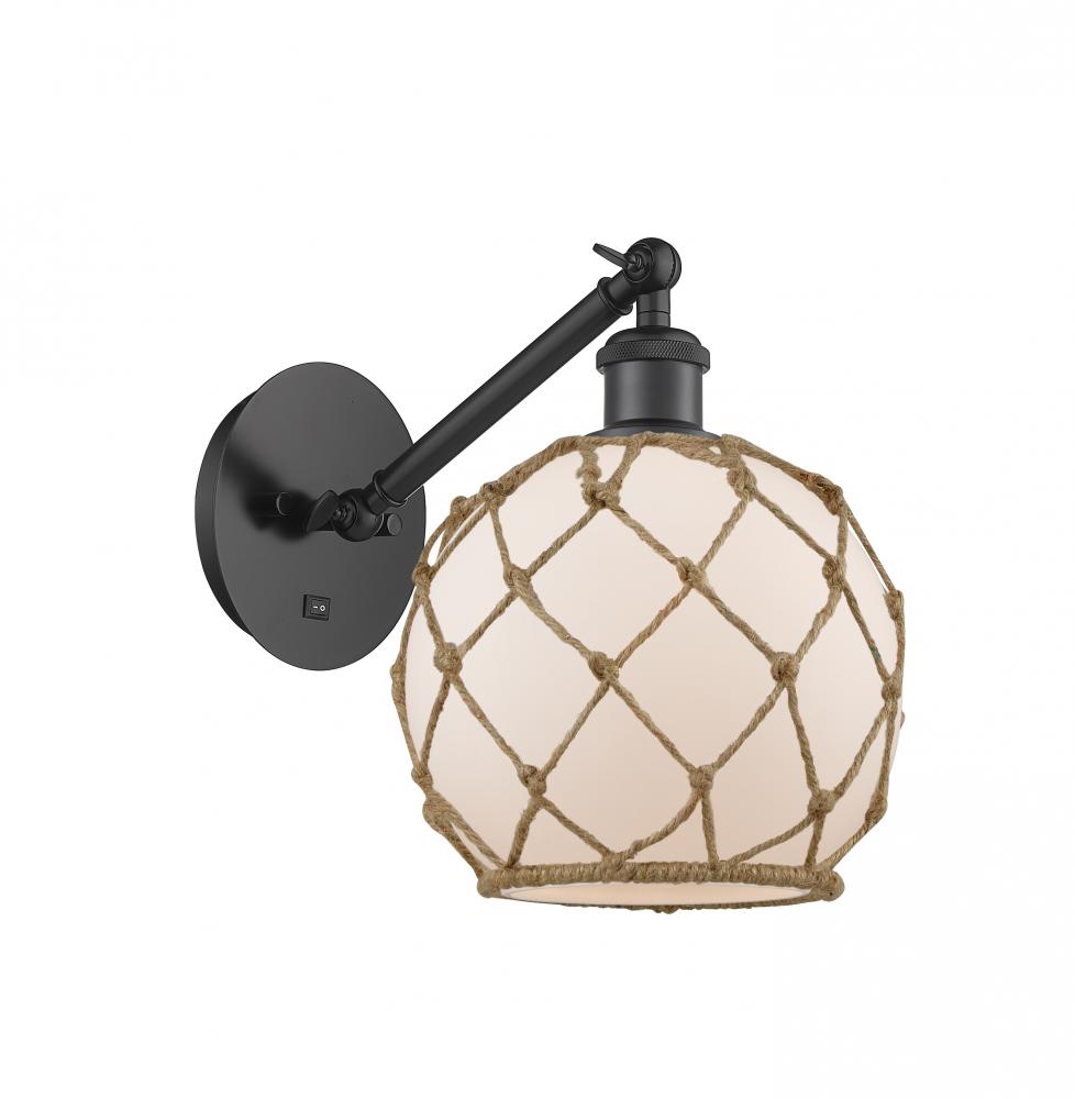 Farmhouse Rope - 1 Light - 8 inch - Matte Black - Adjustable Sconce