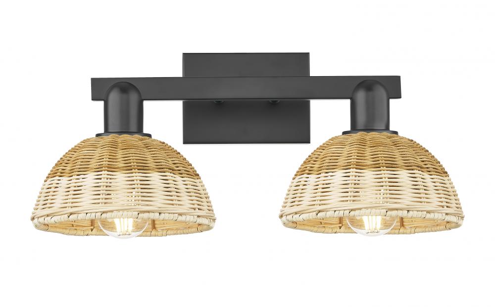 Natural Ballston Dome - 2 Light - 16 inch - Matte Black - Bath Vanity Light
