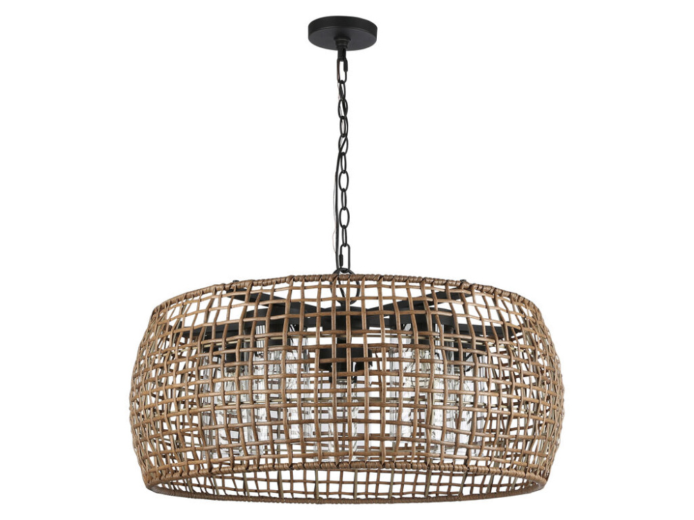 Piper 5 Light Pendant - Outdoor in Natural Black with Maple All-Weather Wicker Shade