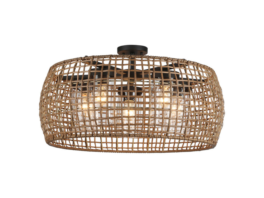 Piper 5 Light Semi-Flush - Outdoor in Natural Black with Maple All-Weather Wicker Shade