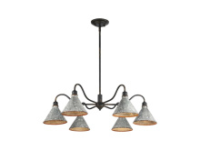 Golden 0877-6 ABI-GV - Jasper Chandelier in Antique Black Iron with Galvanized Steel
