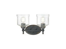 Golden 0806-BA2 ABI-HWG - Keating 2 Light Bath Vanity in Antique Black Iron with Hammered Water Glass Shade