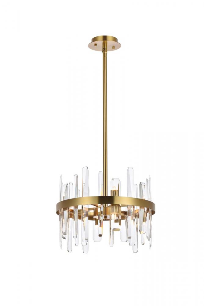 Serena 16 inch crystal round pendant in satin gold
