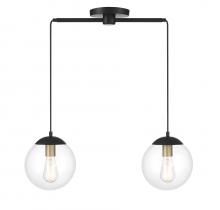 B2B Spec Brand M100110MBKNB - 2-Light Linear Chandelier in Matte Black with Natural Brass